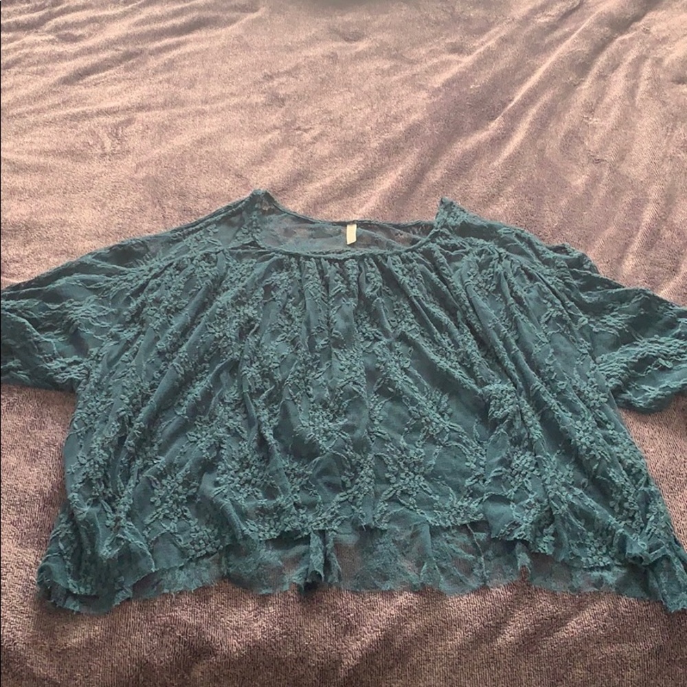 Free People teal lace batwing sleeve blouse
